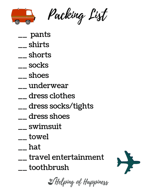 packing list printable for kids — Helping of Happiness