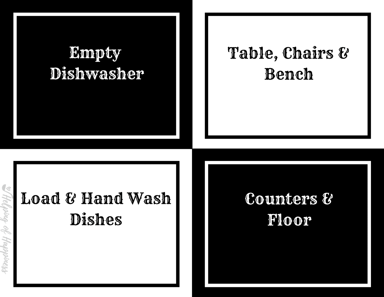 Black and White Chore Rotation Charts — Helping of Happiness
