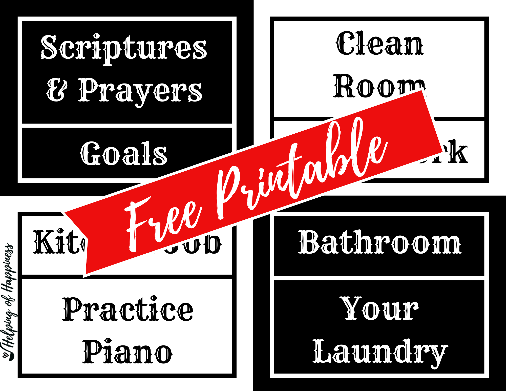 Black and White Chore Rotation Charts