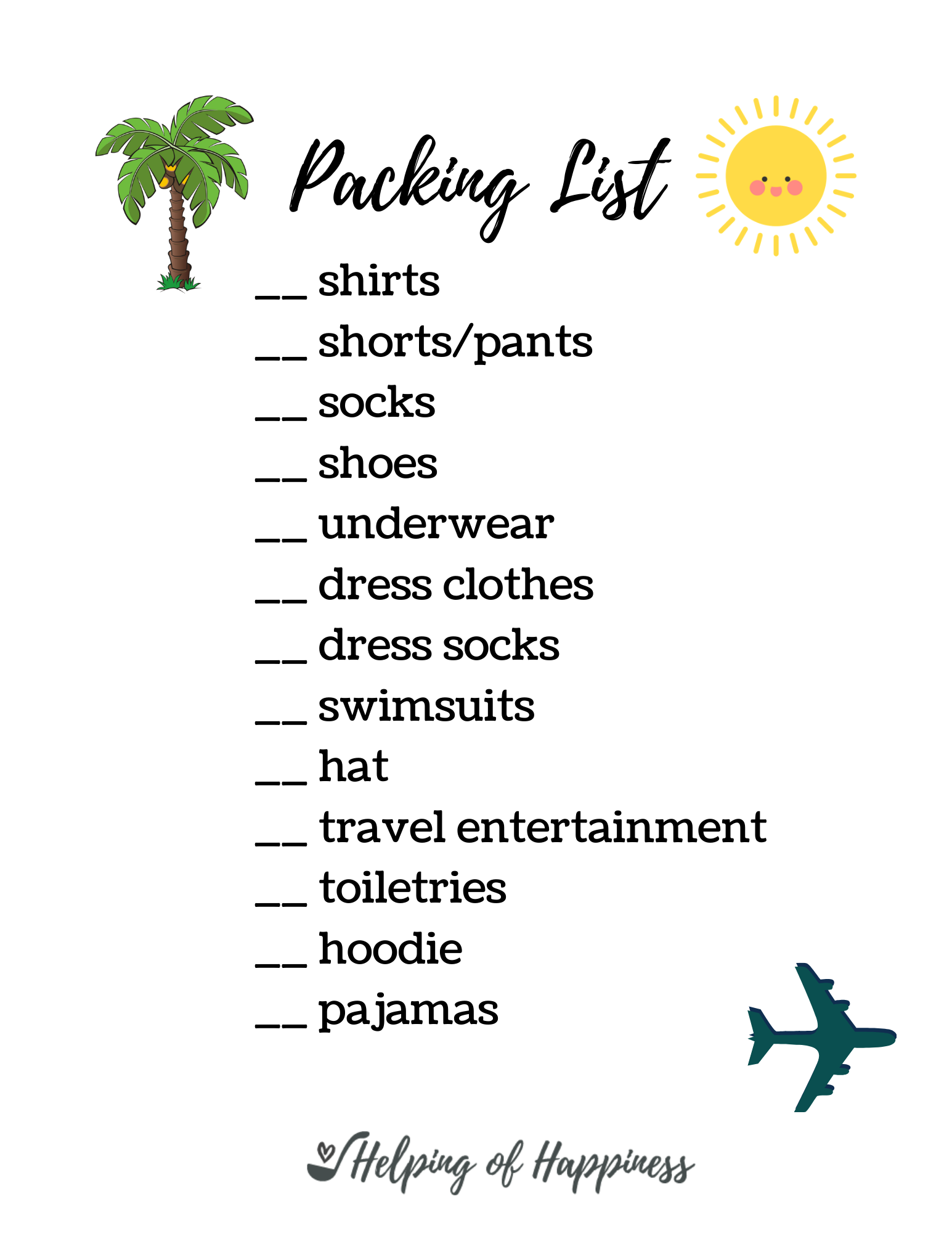Free Printable Packing List Packing List For Vacation Printable