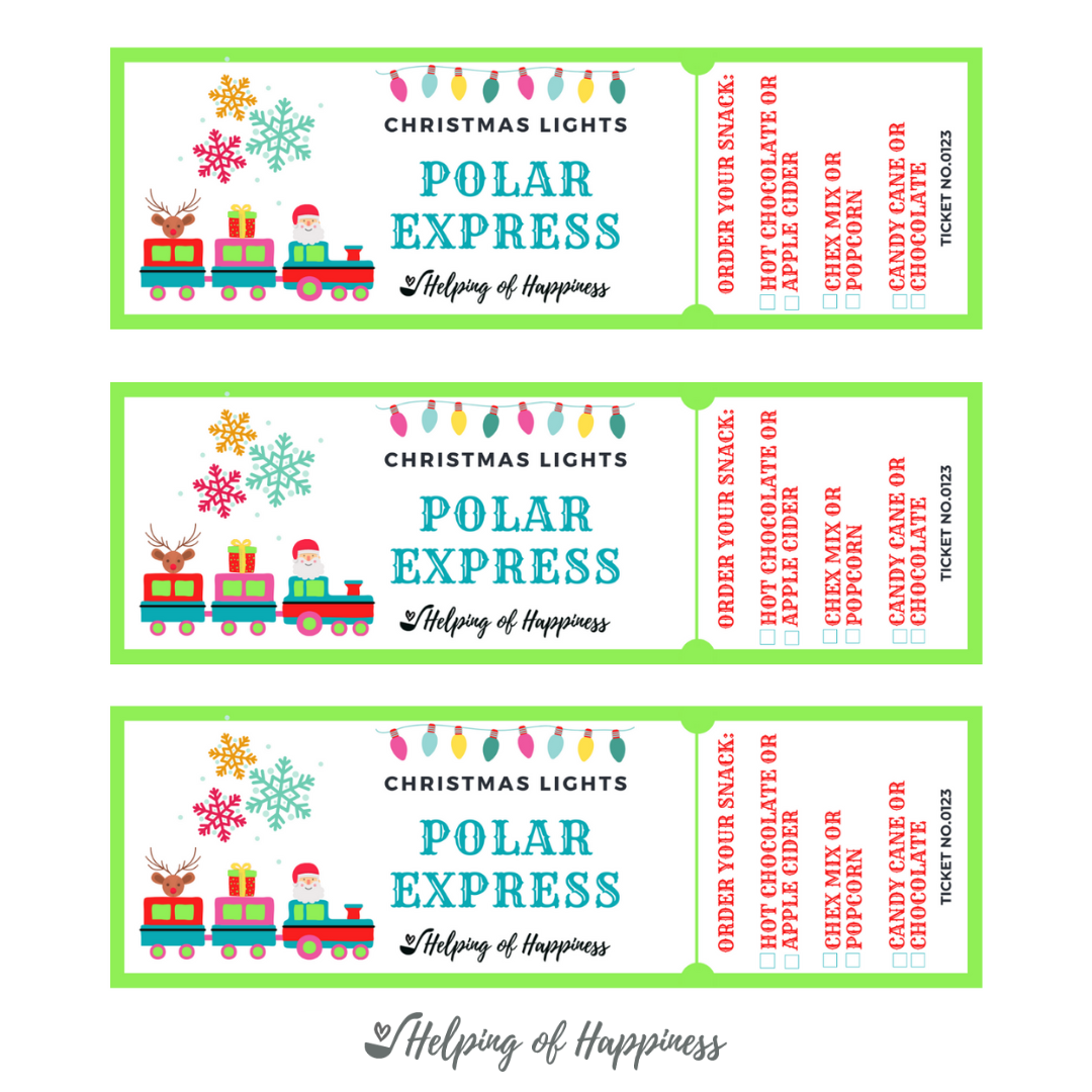 Family Polar Express Ticket &amp; Snack Bag Tag Printables for our Christmas Lights Outing