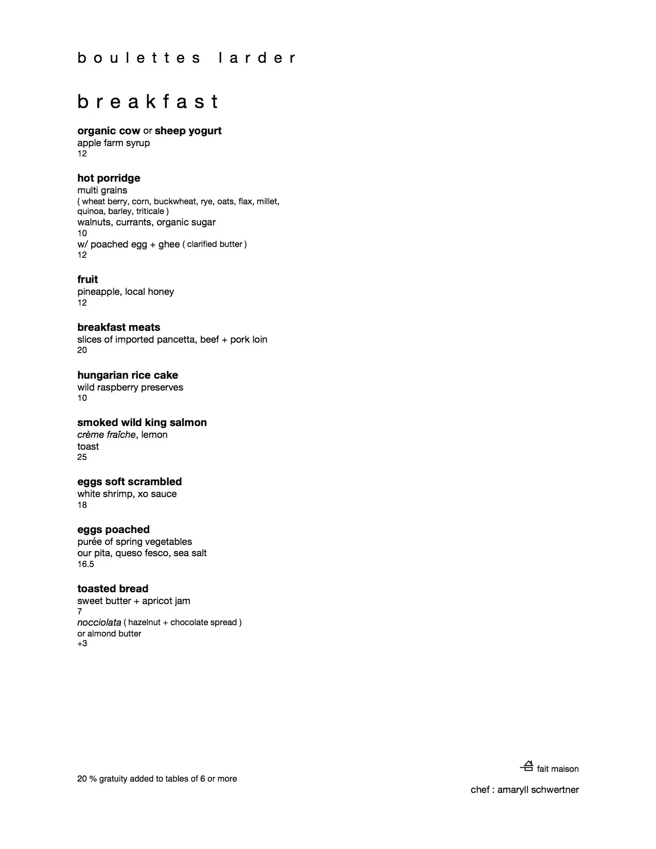SAMPLE BREAKFAST MENU