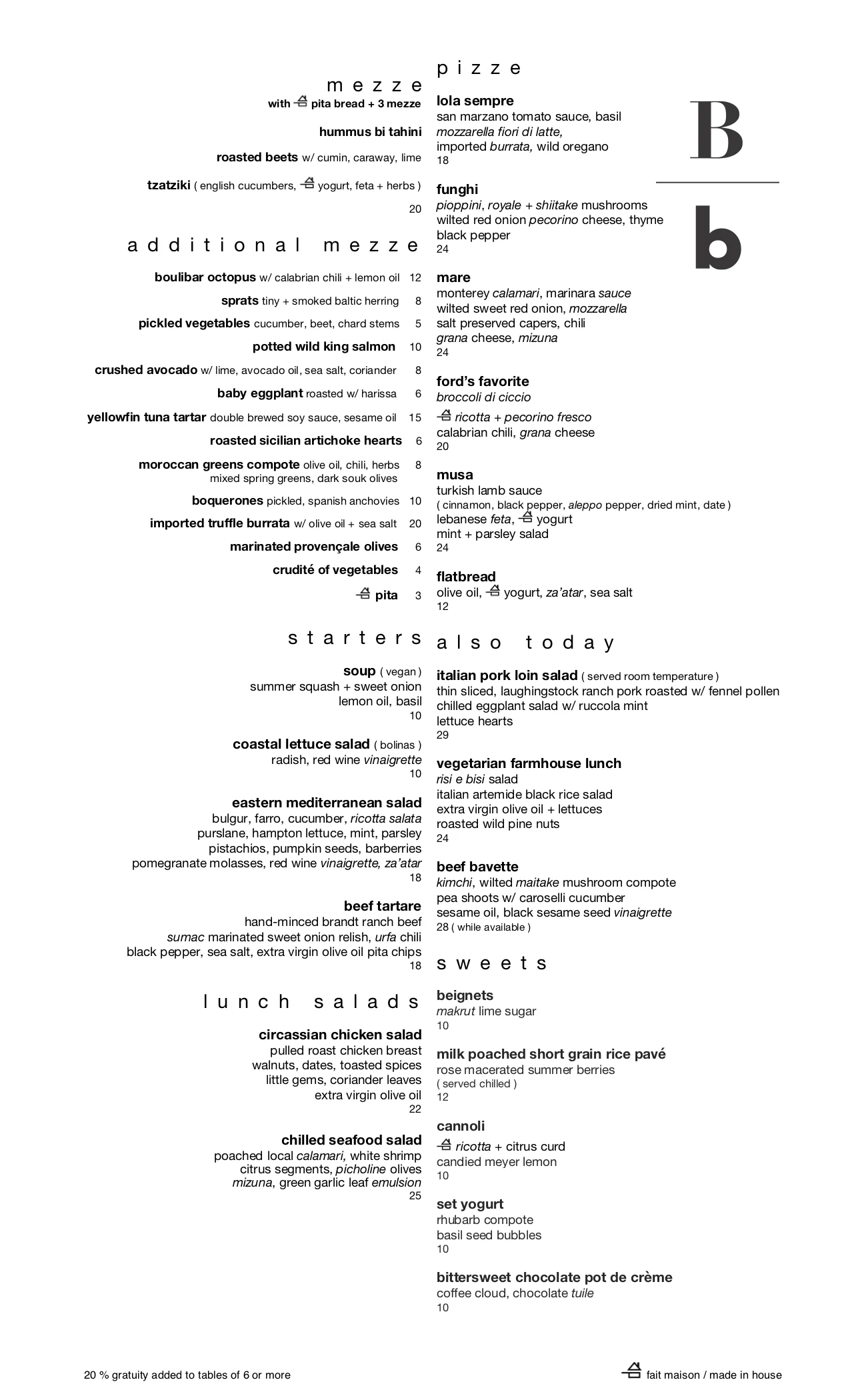 SAMPLE LUNCH MENU
