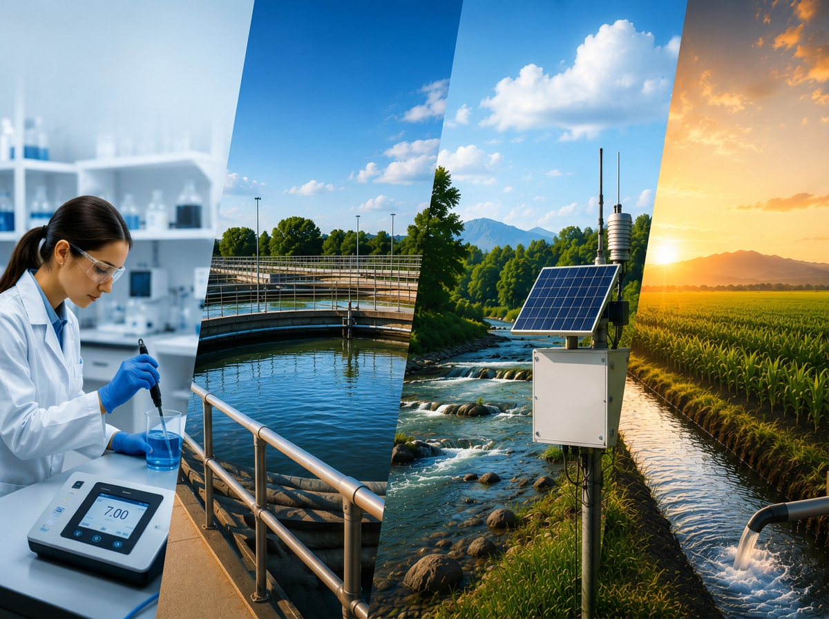 A lady taking a water quality sample in a lab, wastewater treatment facility and environmental monitoring instrumentation