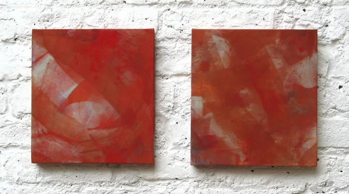 red mineral and seashell pigment, nikawa , Japanese paper on wood panel 2004