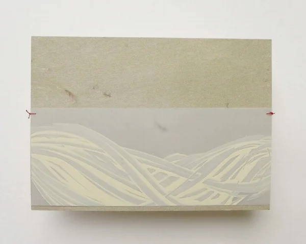 note lacquer, drafting film, Japanese paper, thread 10 x 15 2017 