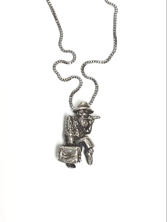 Small Vintage Dr. Gonzo Pendant.  Silver // Rhodium Plated Chain
