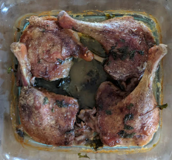 Our recipe Duck Confit - The Farmer's Hack , renders the duck fat completely, leaving tender meat & crispy skin.