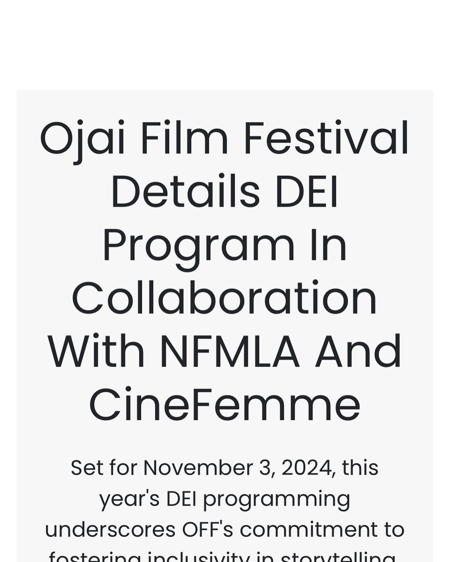 Excited to announce we are screening at the Ojai Film Festival as part of the @cinefemme slate on Nov 3rd!  Shoutout to @michellekantor and @ojaifilmfest for putting this together!  Join us for screening and Q&amp;A at the Sane Center, Ojai, CA ☀️ 🎥
