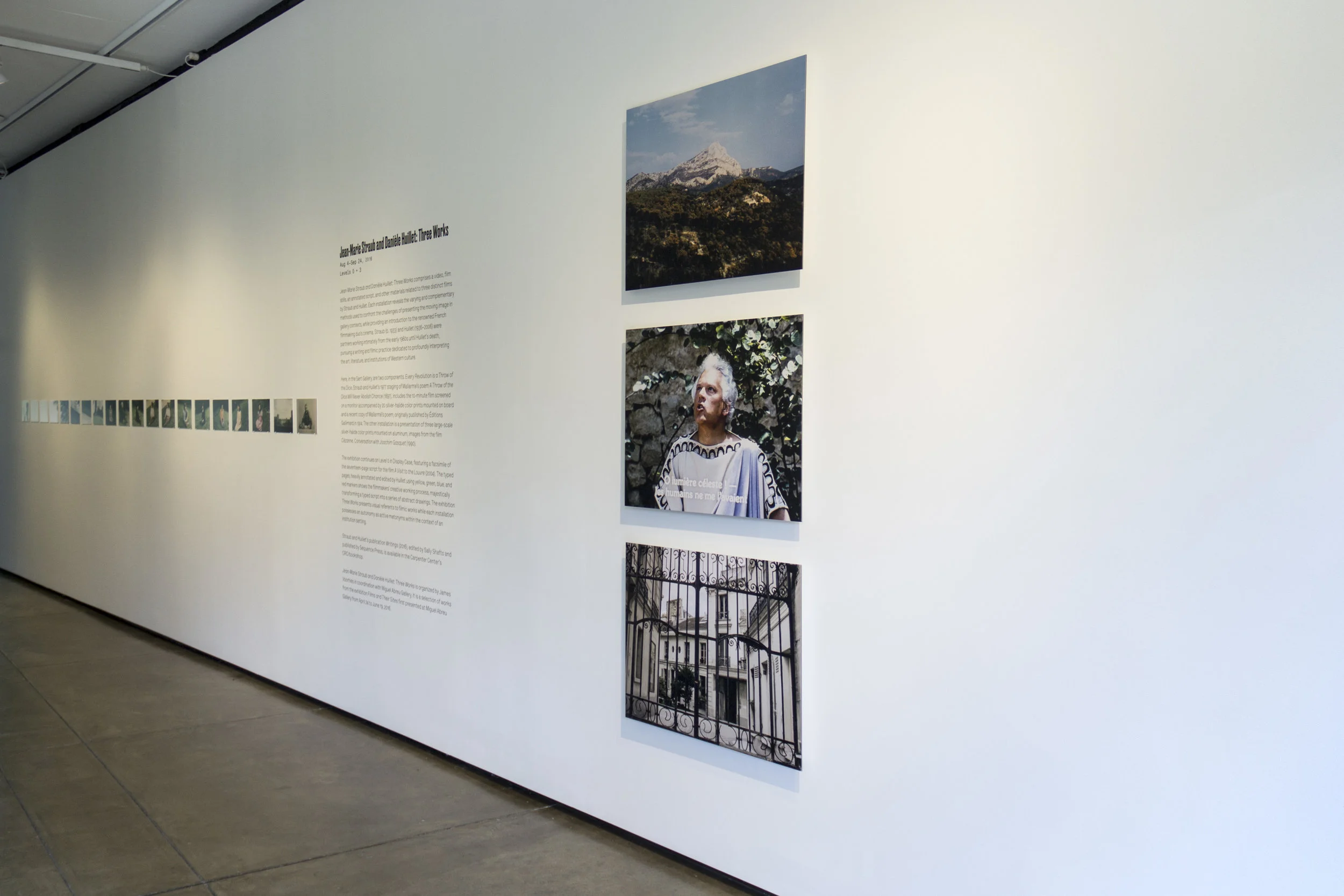 Installation view, Jean-Marie Straub and Danièle Huillet: Three Works (CRC/bookshop)