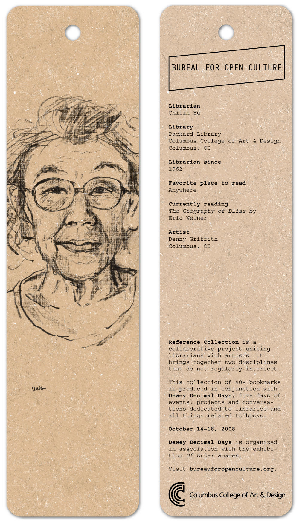   Reference Collection , a series of 42 portraits of librarians and library staff by 42 artists. Published as bookmarks; 20,000 distributed freely. 