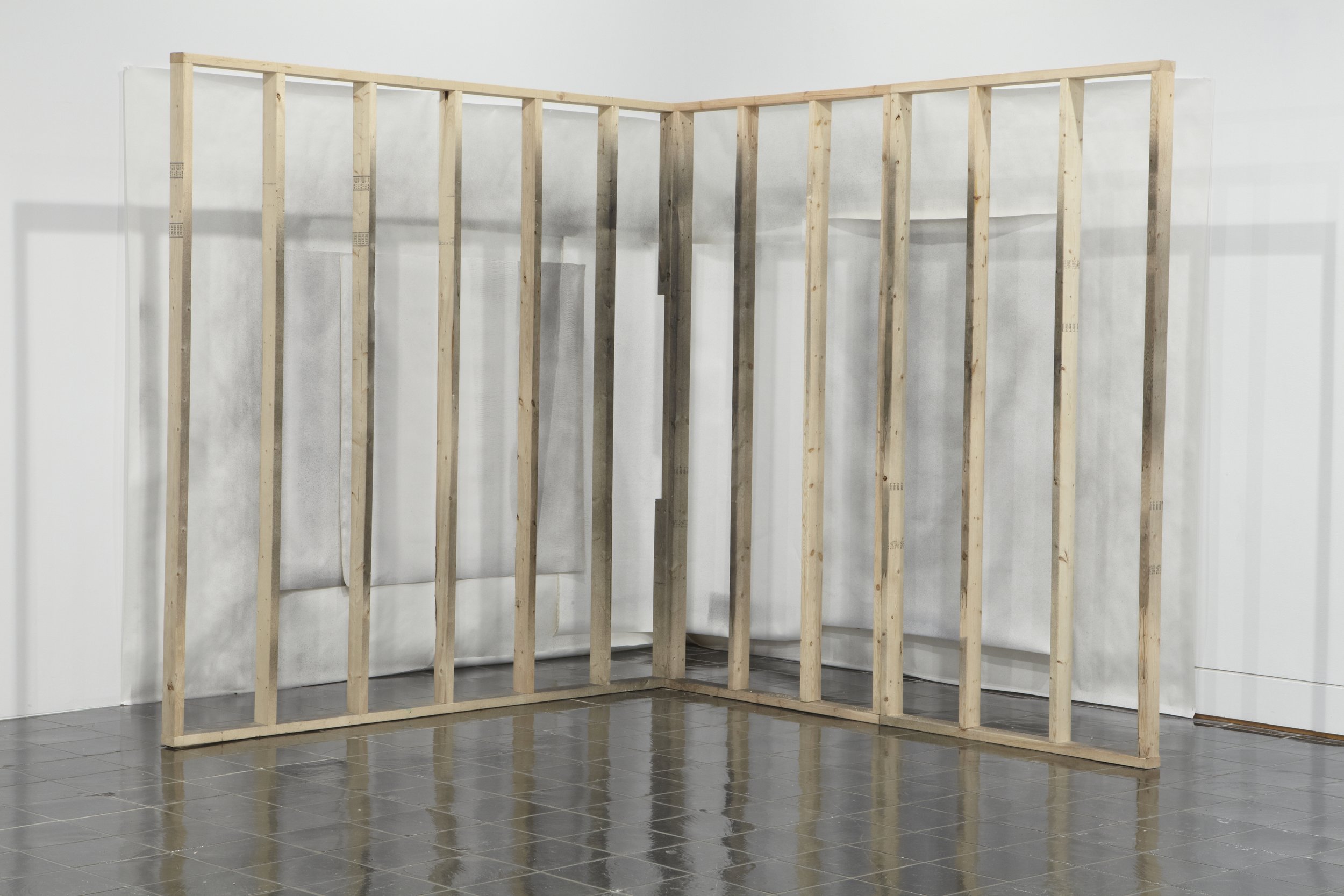  Laura Lisbon,&nbsp; Corner Set-up (Wall Displacement) , 2009. Wood, paper, canvas, acrylic paint dimensions variable. Courtesy of the artist. 
