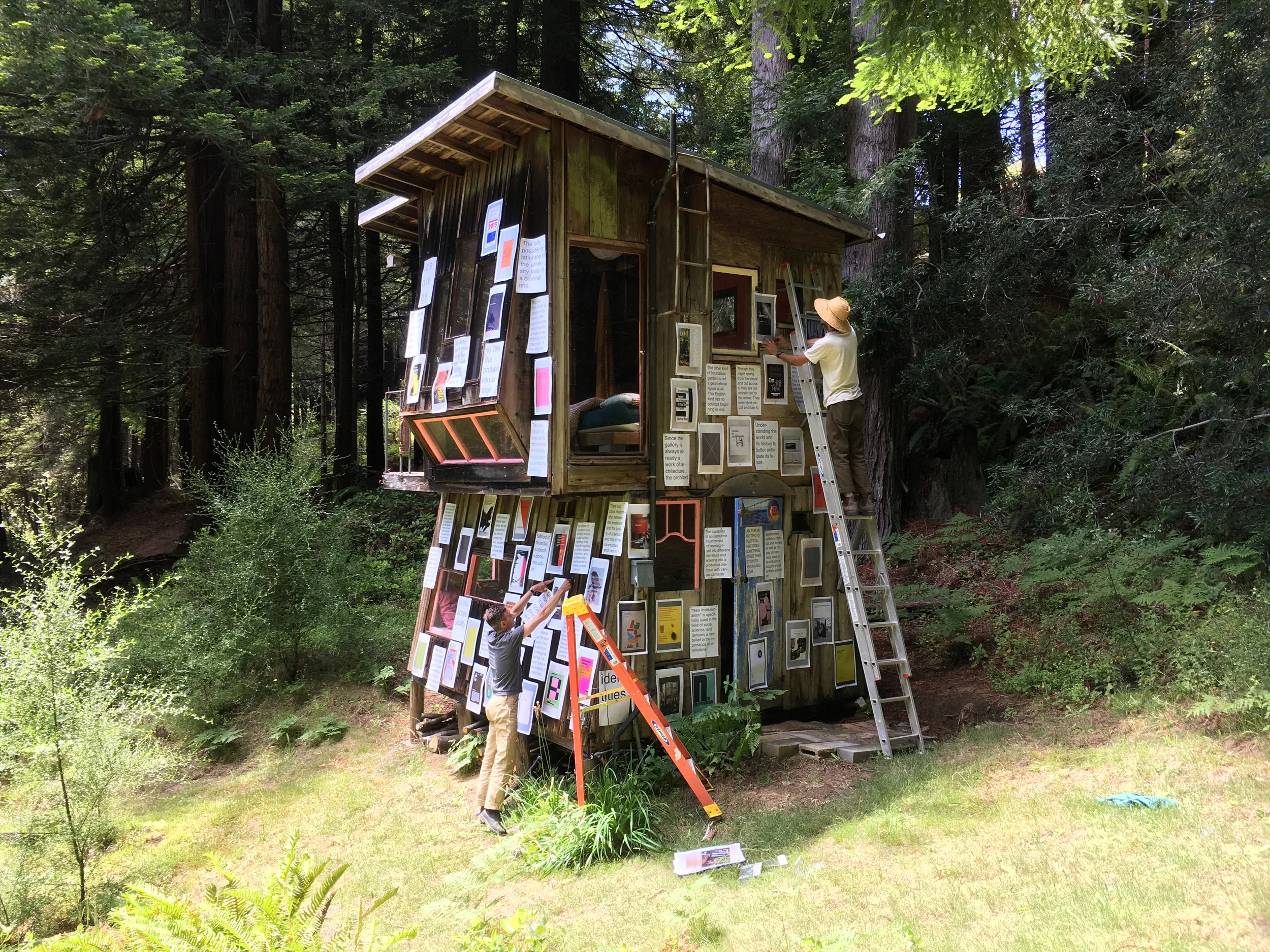   Companion Planting . Module: Institutions, led by Nate Padavick, Calvin, Rocchio, and James Voorhies. Installation of posters of photographs of books and related quotes reflecting modes of visionary challenges to institution practice. River Cabin, 