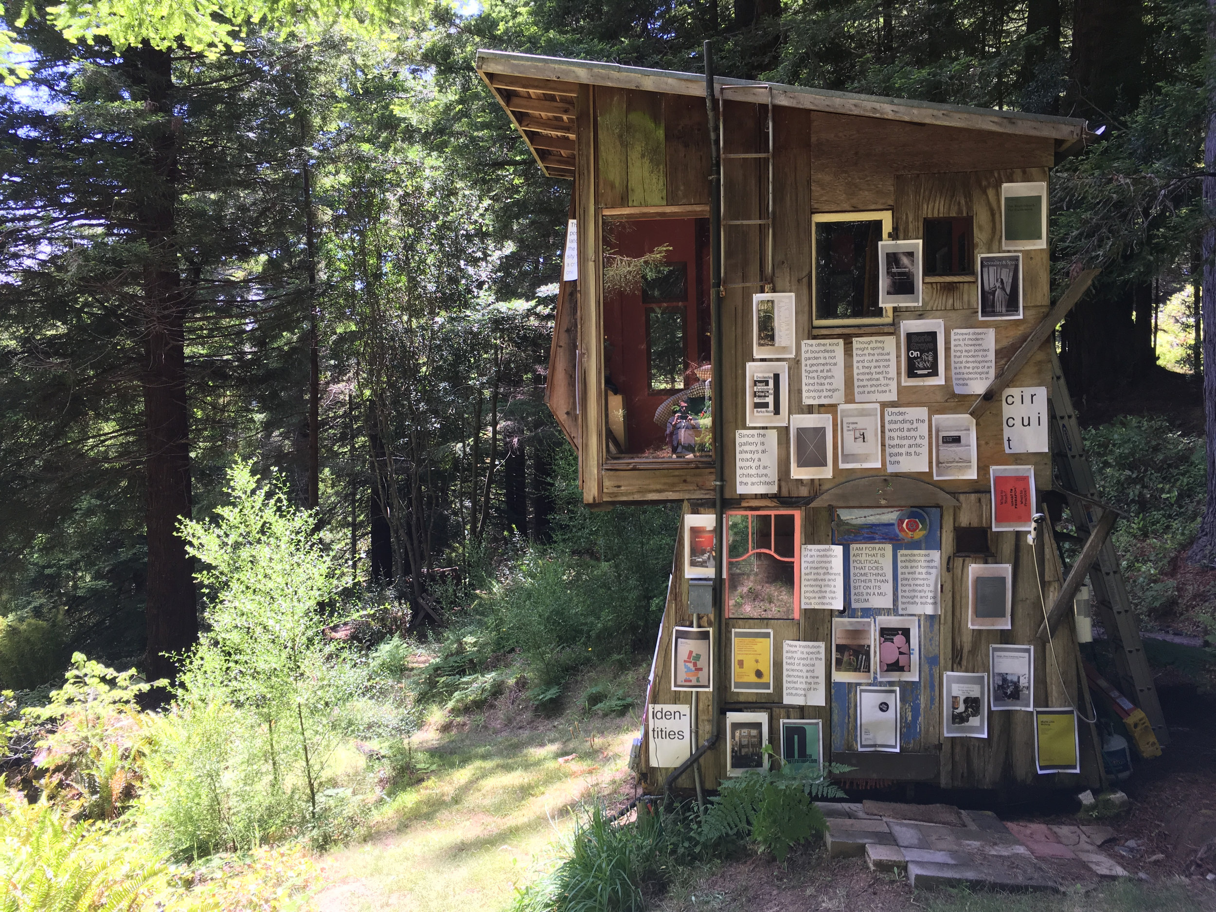  Companion Planting . Module: Institutions, led by Nate Padavick, Calvin, Rocchio, and James Voorhies. Posters of photographs of books and related quotes reflecting modes of visionary challenges to institution practice. River Cabin, Salmon Creek Far