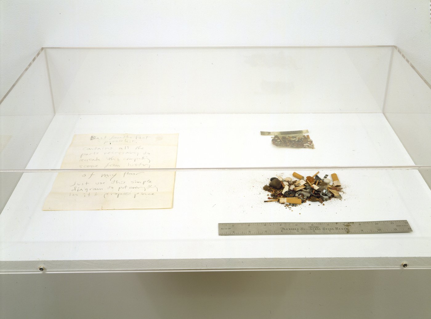  Gordon Matta-Clark,  Blast from the Past , 1970–1972, chromogenic print, 12 inch steel ruler, pencil on paper and floor sweepings, dimensions vary with installation. Courtesty of the Estate of Gordon Matta-Clark and David Zwirner, New York. 