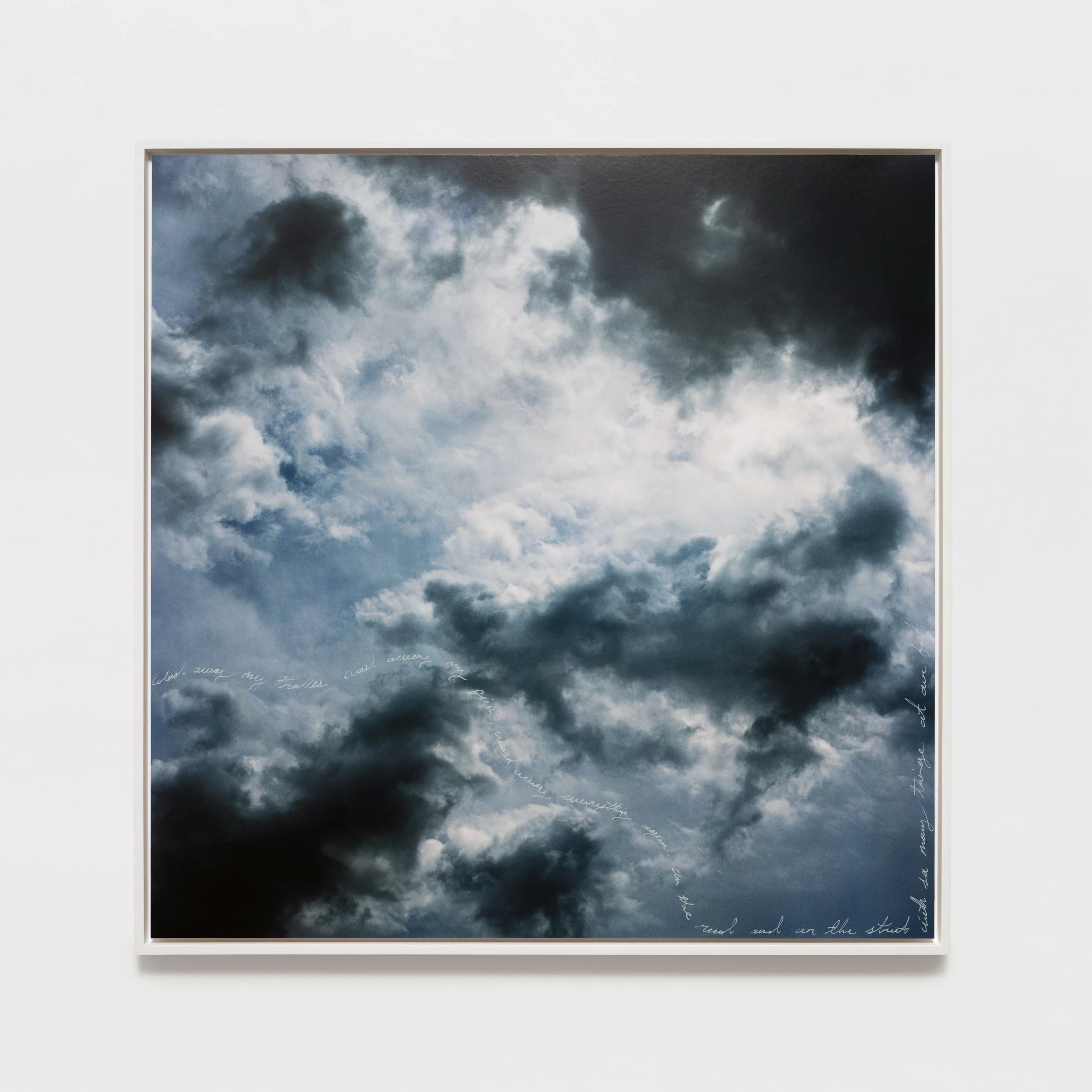 Sky Hopinka,  Everything to be obliterated , 2023. Inkjet with hand-scratched text and UV laminate, framed, 40 × 40 in. 