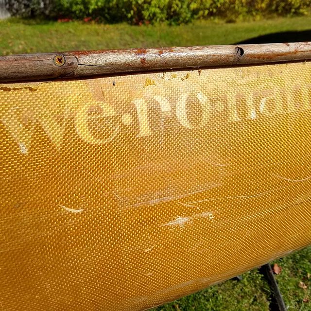 The mark of time (and UV rays) on this old #wenonah Odessey. .
.
.
Looking forward to giving this well used boat a few more years on the water! .
.
#wenonahcanoe #macscanoelivery #oldcanoe #kevlarcanoe #restoration
