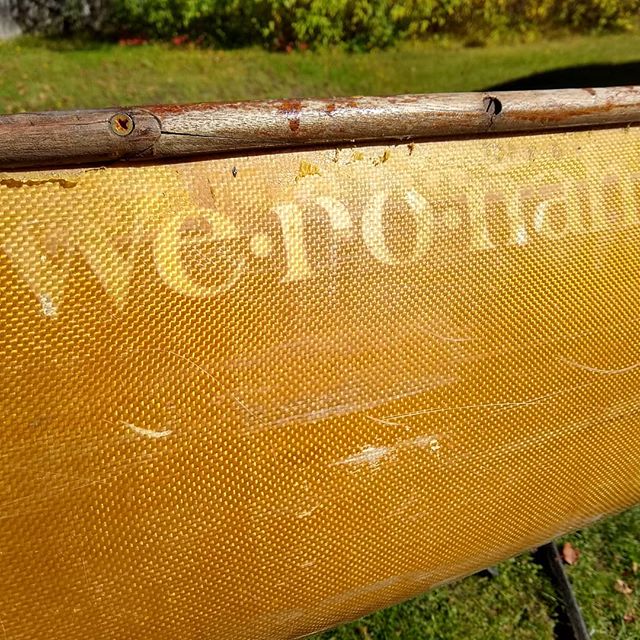 The mark of time (and UV rays) on this old #wenonah Odessey. .
.
.
Looking forward to giving this well used boat a few more years on the water! .
.
#wenonahcanoe #macscanoelivery #oldcanoe #kevlarcanoe #restoration
