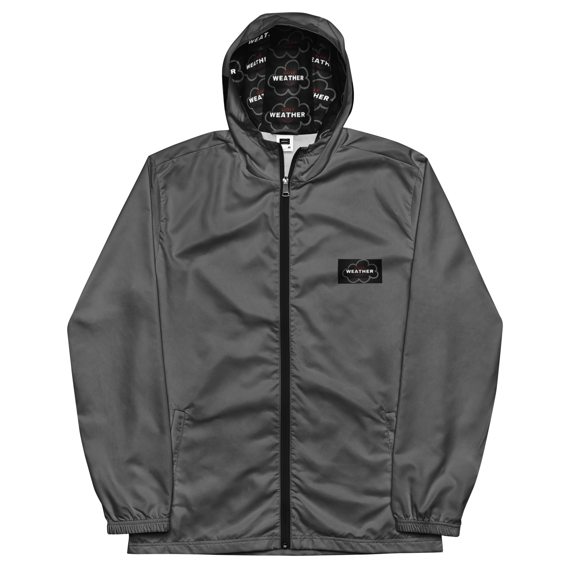 GOLF Weather No.2 Windbreaker front view Grey closed zipper showing graphic detail