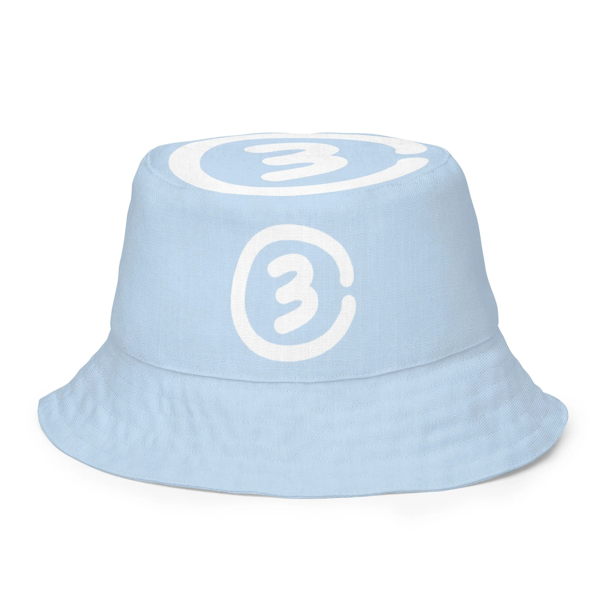 CIRCLE3 Reversible Bucket Hat in Pattens Blue, showing large Circle3 logo on the crown and a smaller medallion logo front and center.