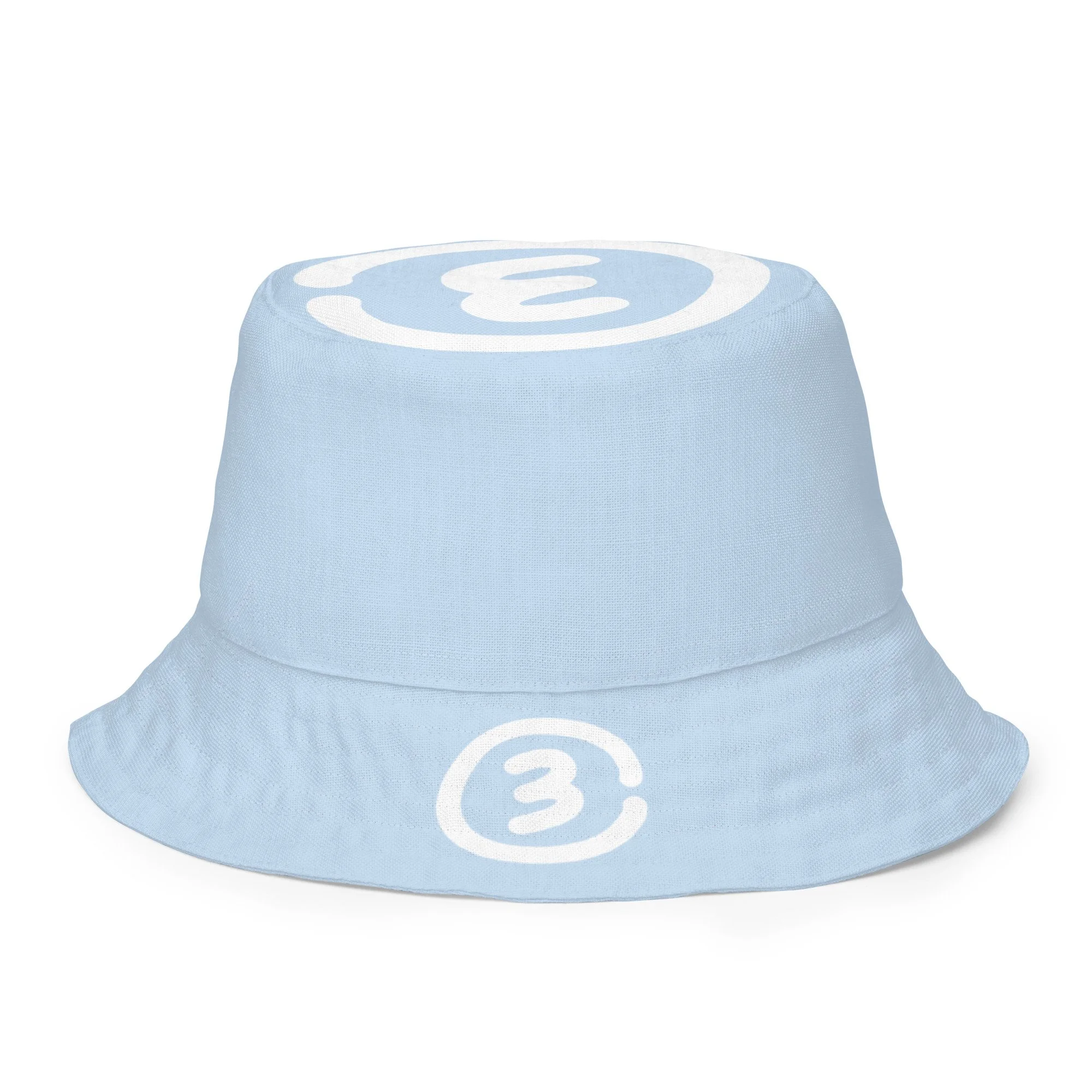 CIRCLE3 Reversible Bucket Hat in Pattens Blue, showing large Circle3 logo on the crown and a smaller medallion logo back brim