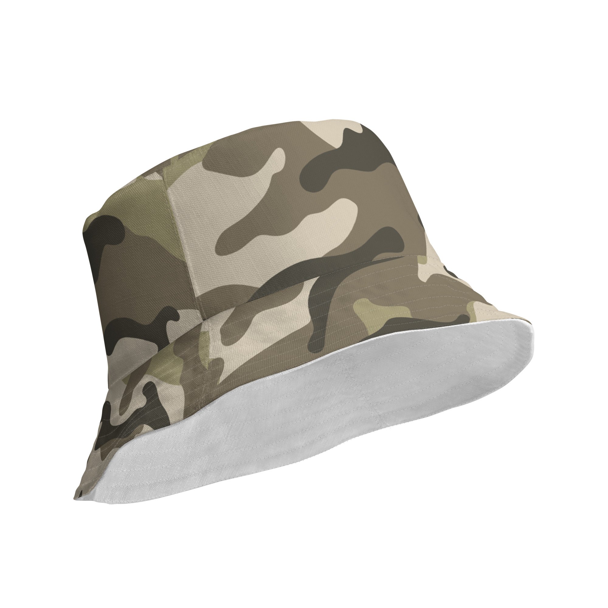 Back view of camo pattern on reversible golf bucket hat.