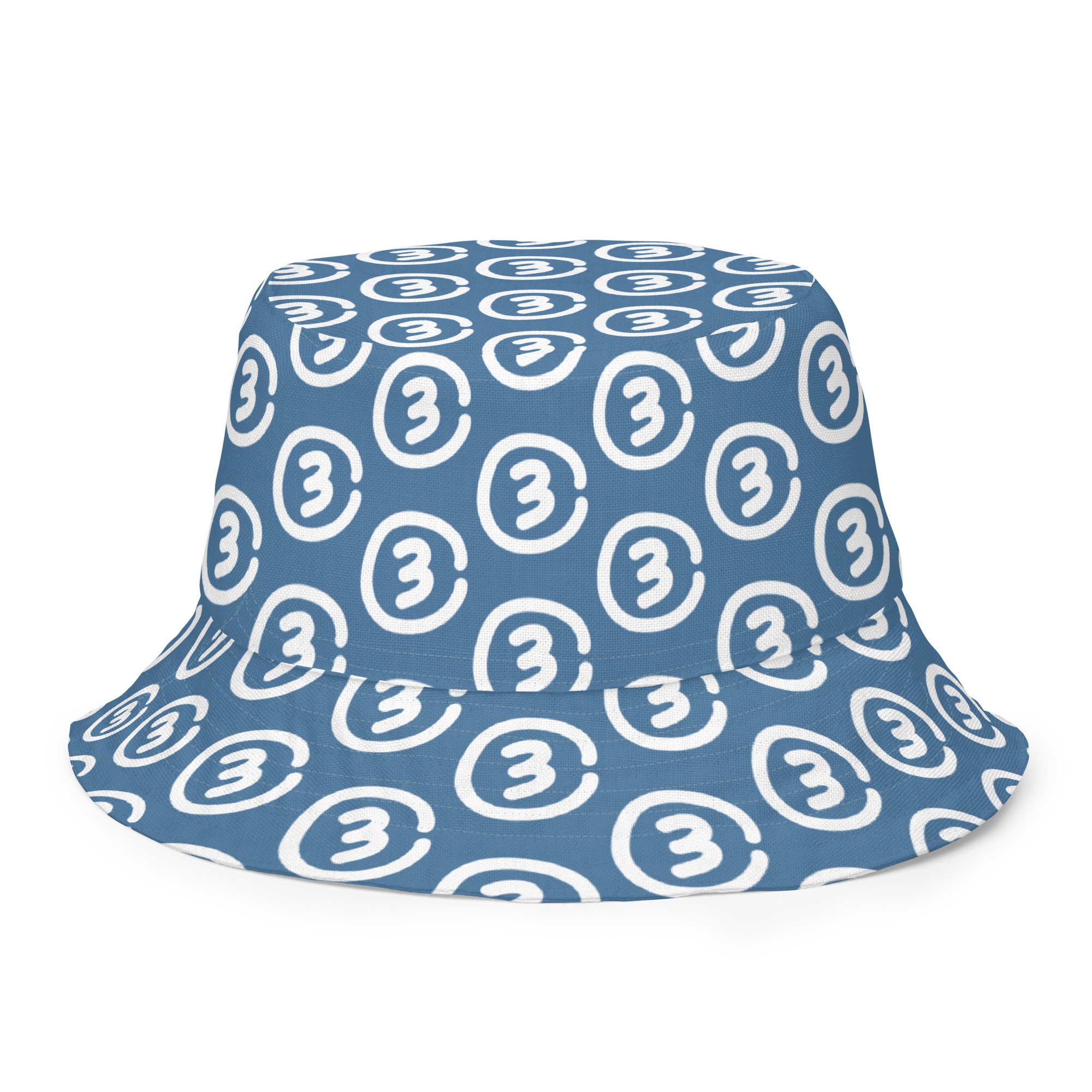 Back inside view The Lone Star Loop Bucket Hat flips from clean Hill Country Blue logo to an all-over stamped print in signature CIRCLE3 style.