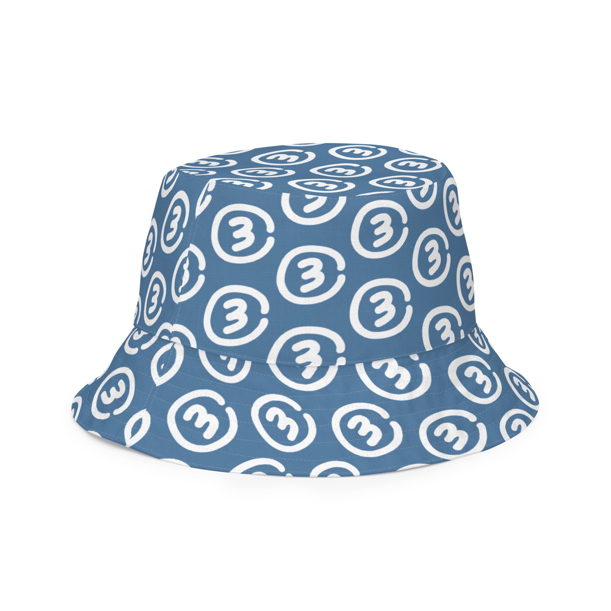Right side Inside view The Lone Star Loop Bucket Hat flips from clean Hill Country Blue logo to an all-over stamped print in signature CIRCLE3 style.