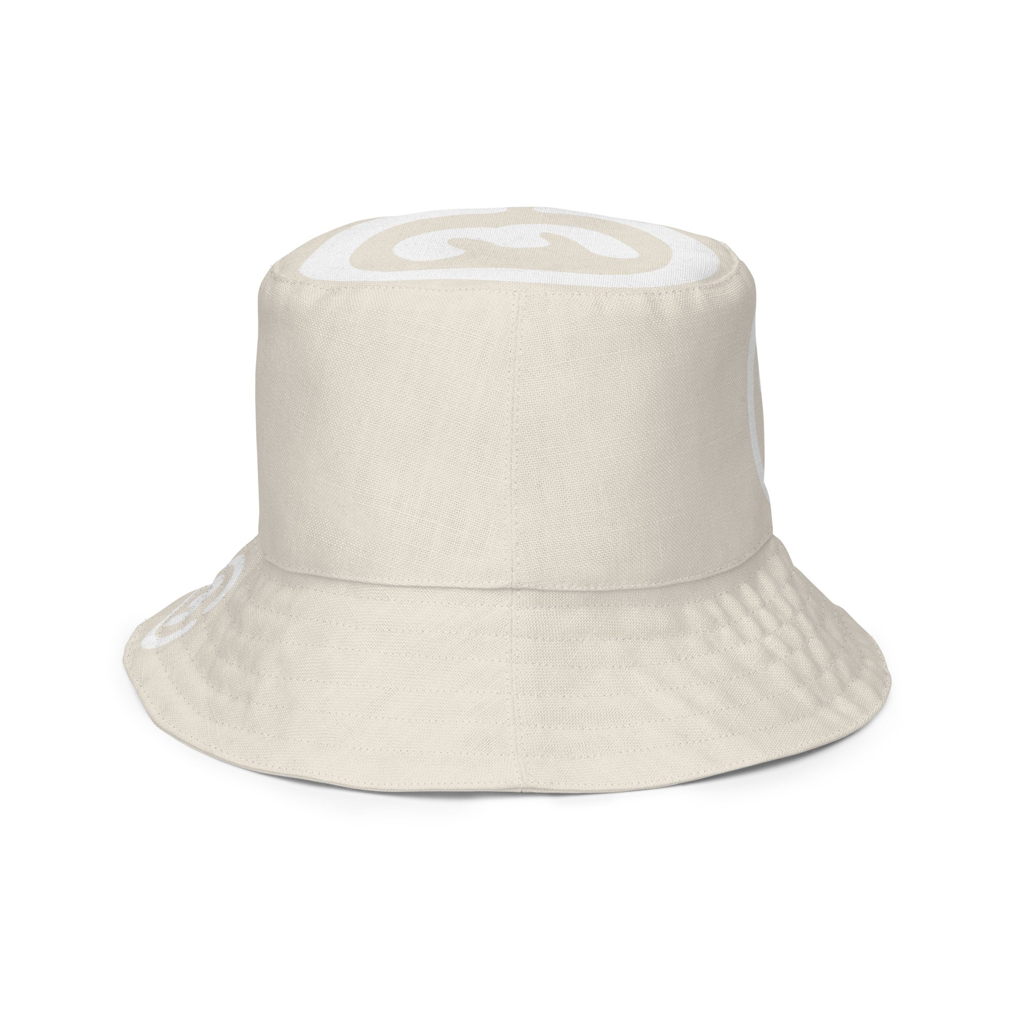 Right outside view CIRCLE3 Reversible Bucket Hat – Range Cream showing large Circle3 logo on the crown and a smaller medallion logo front and center.