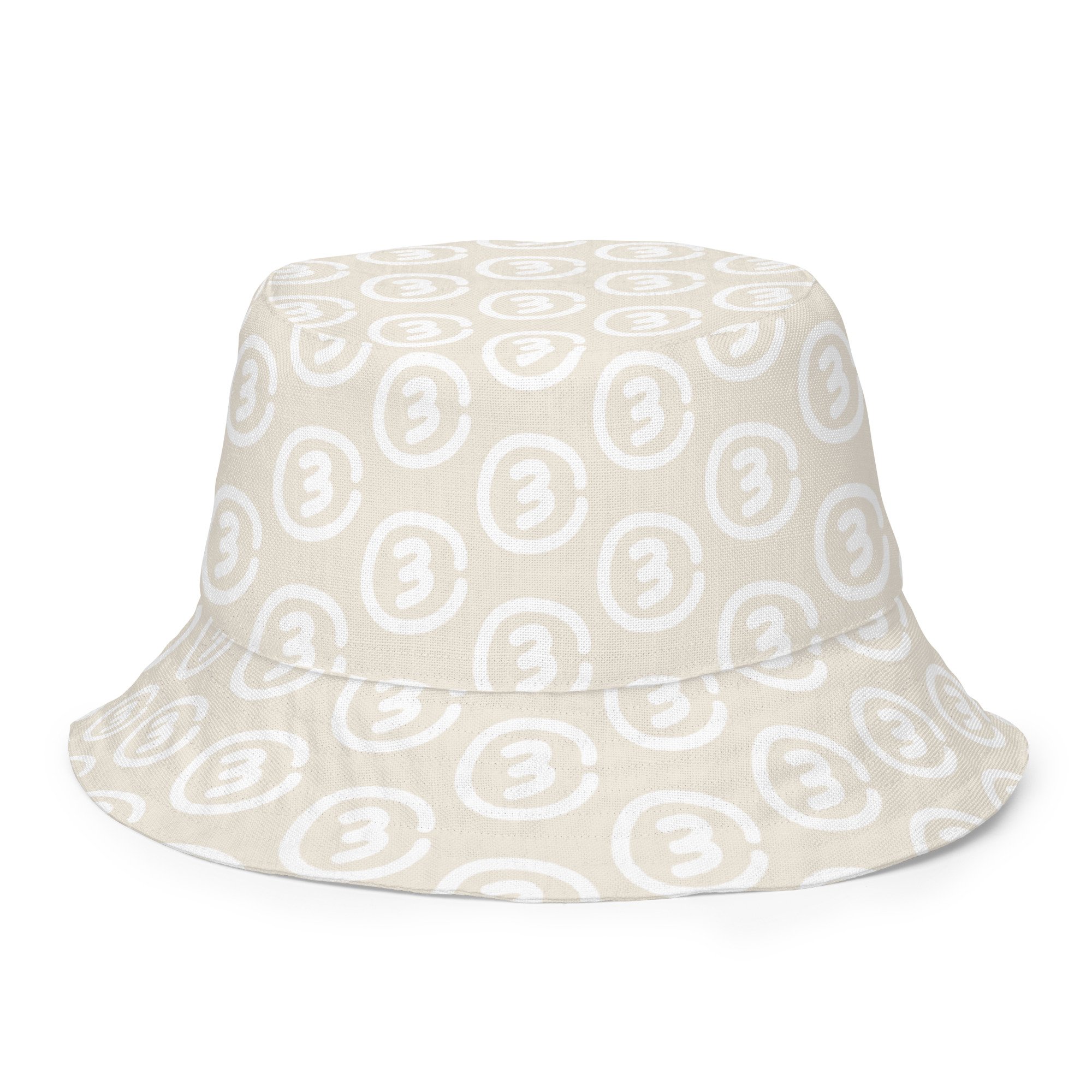Back inside view CIRCLE3 Reversible Bucket Hat – Range Cream showing stamped allover Circle3 logos.