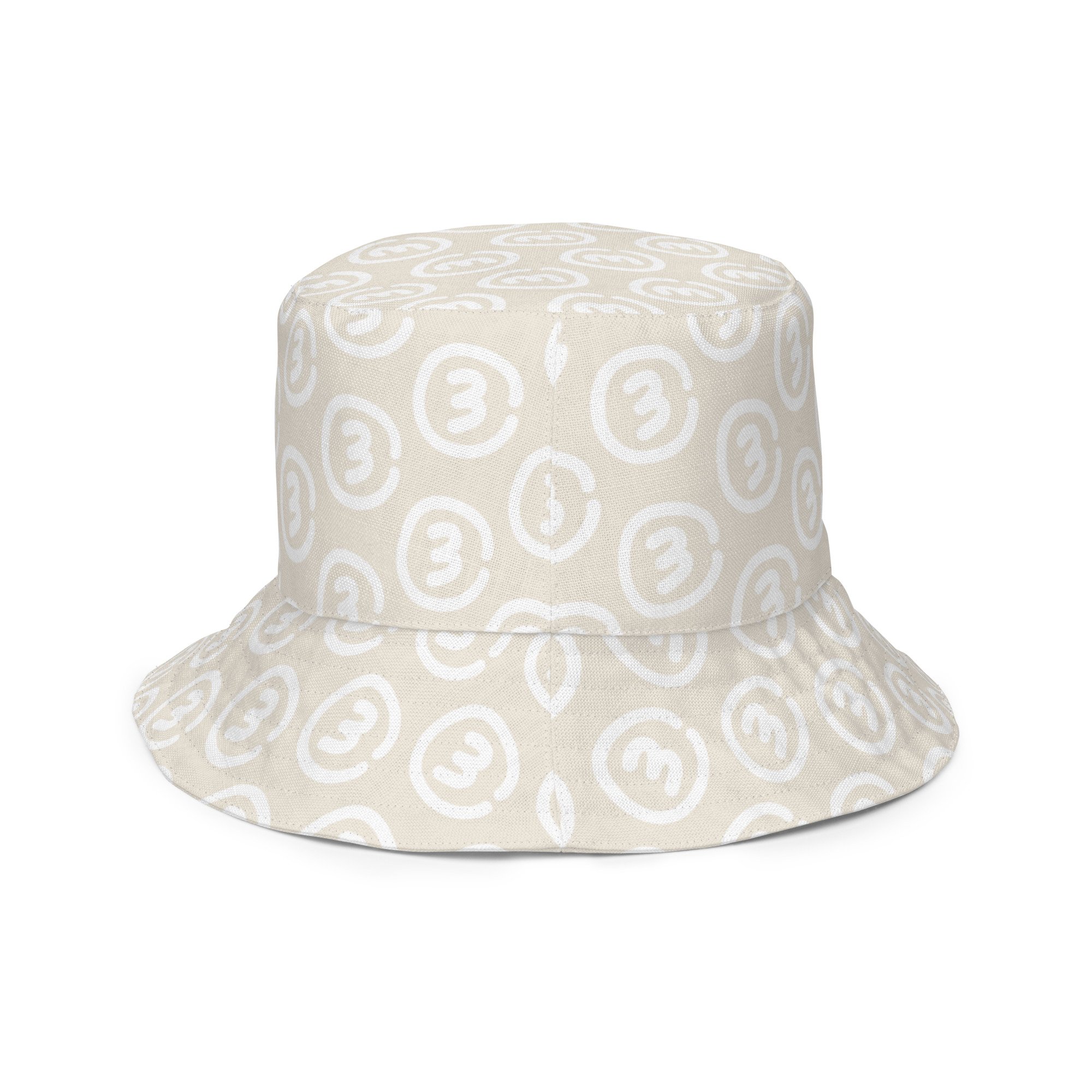 Right side inside view CIRCLE3 Reversible Bucket Hat – Range Cream showing stamped allover Circle3 logos.