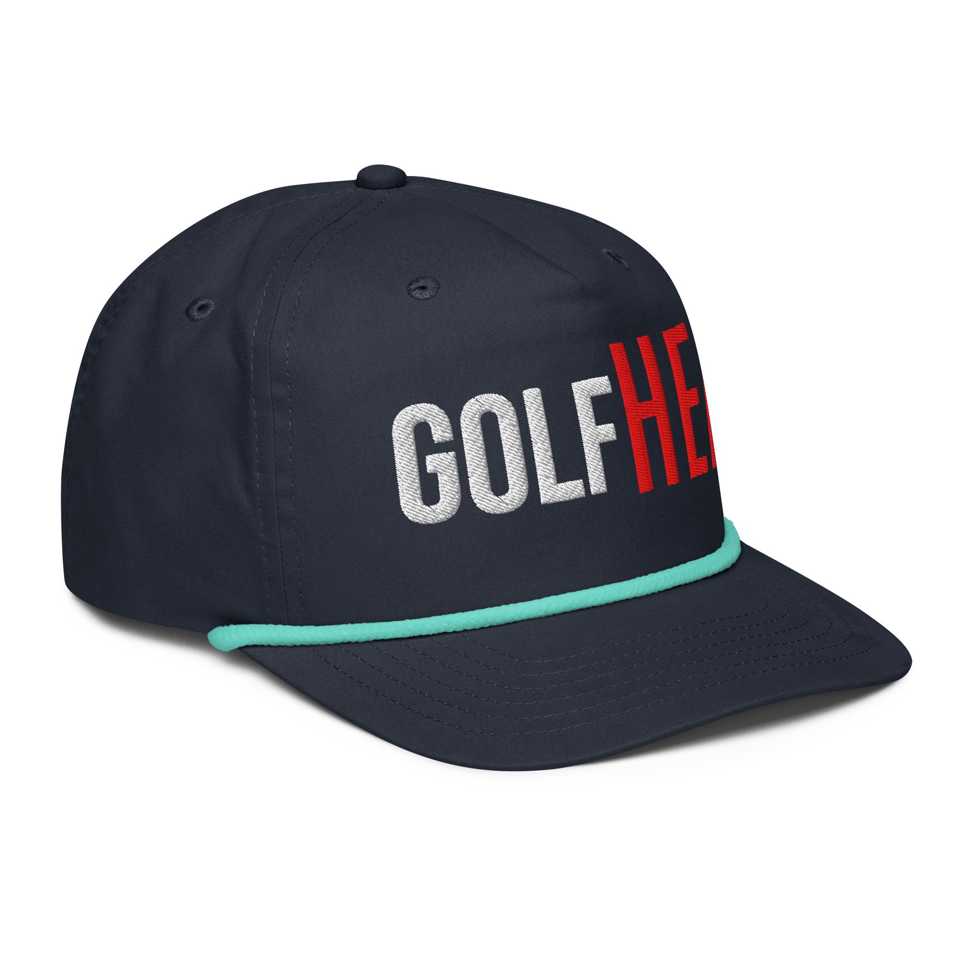 GolfHER rope cap in navy with embroidered front logo – right side view
