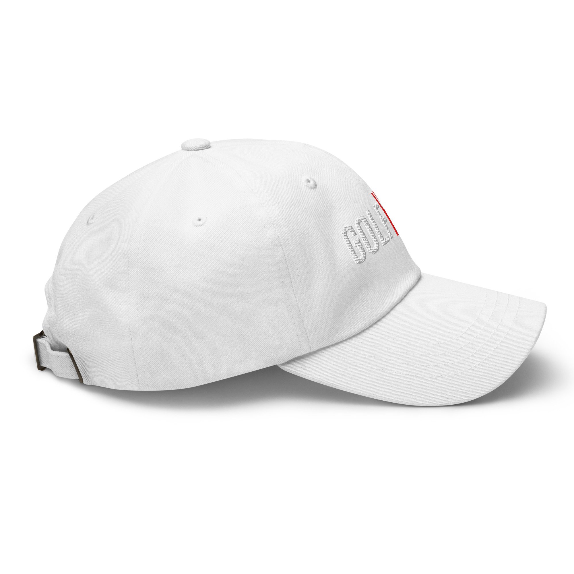Right side view of the GolfHER Dad Cap showcasing the low-profile silhouette and premium stitching.