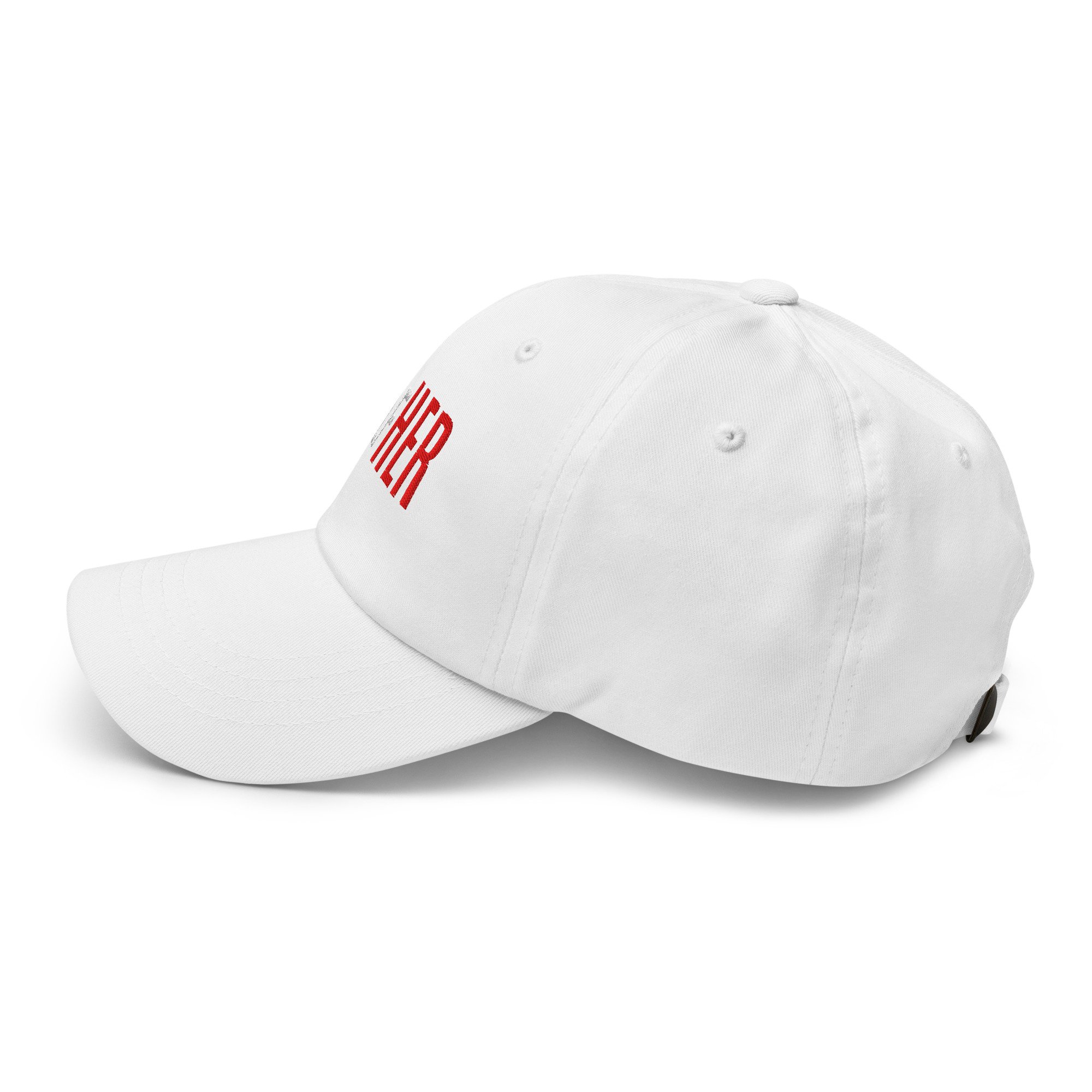 Left side view of the GolfHER Dad Cap highlighting the soft, unstructured profile and curved brim.