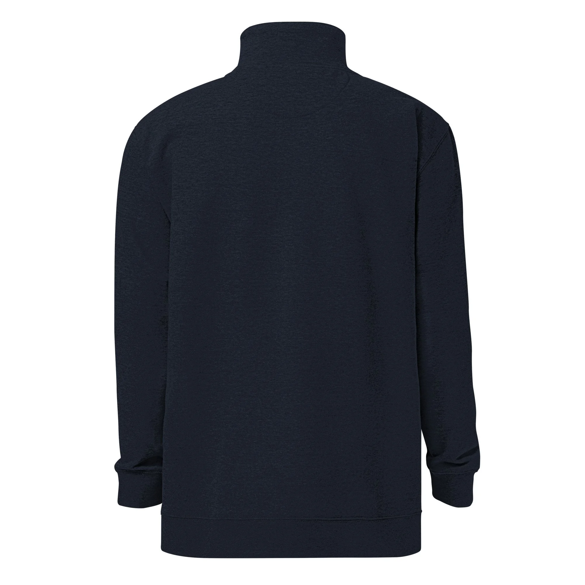 Back view of the Navy Golf Weather Quarter Zip Pullover featuring an embroidered Cloud + Smile logo with “Golf Weather” text underneath.