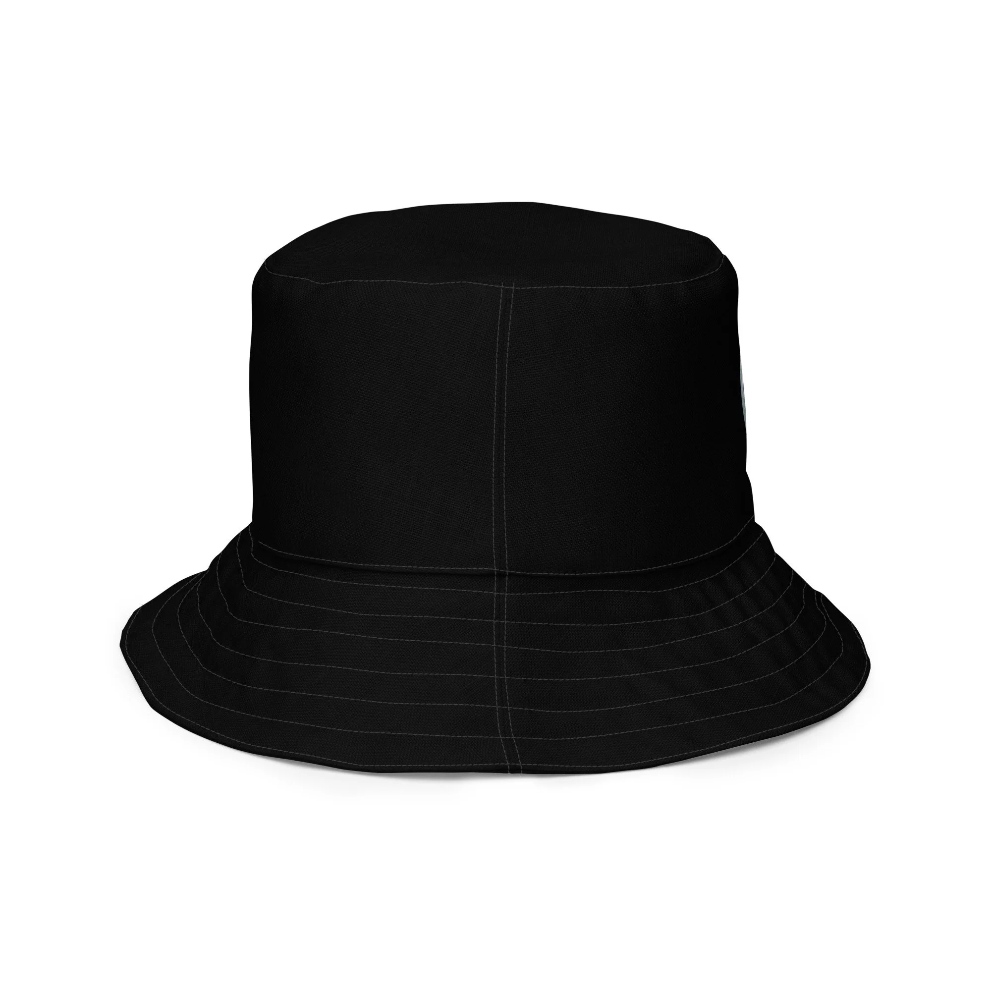 Inside back view Bucket hat featuring a bold graphic on one side and a minimalistic design on the opposite side