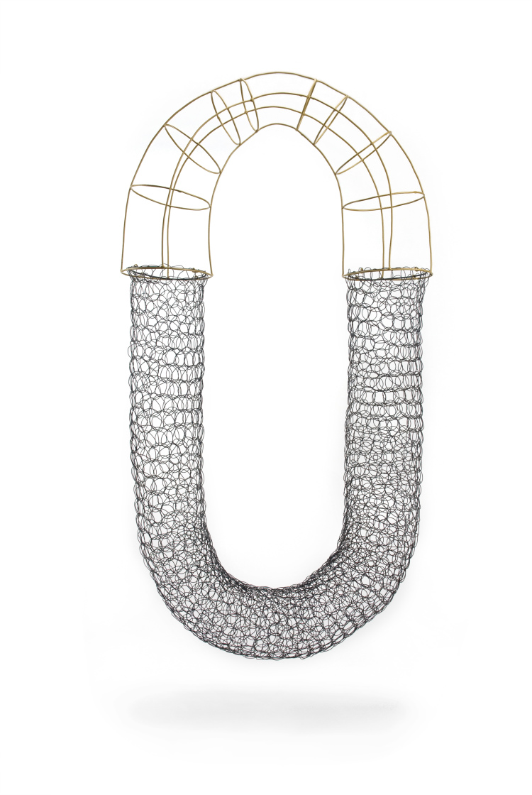 Woven Iron Necklace , steel, powder coat, 30” x 17” x 4”, 2015 (photo by Lynne Bowman Caverns)