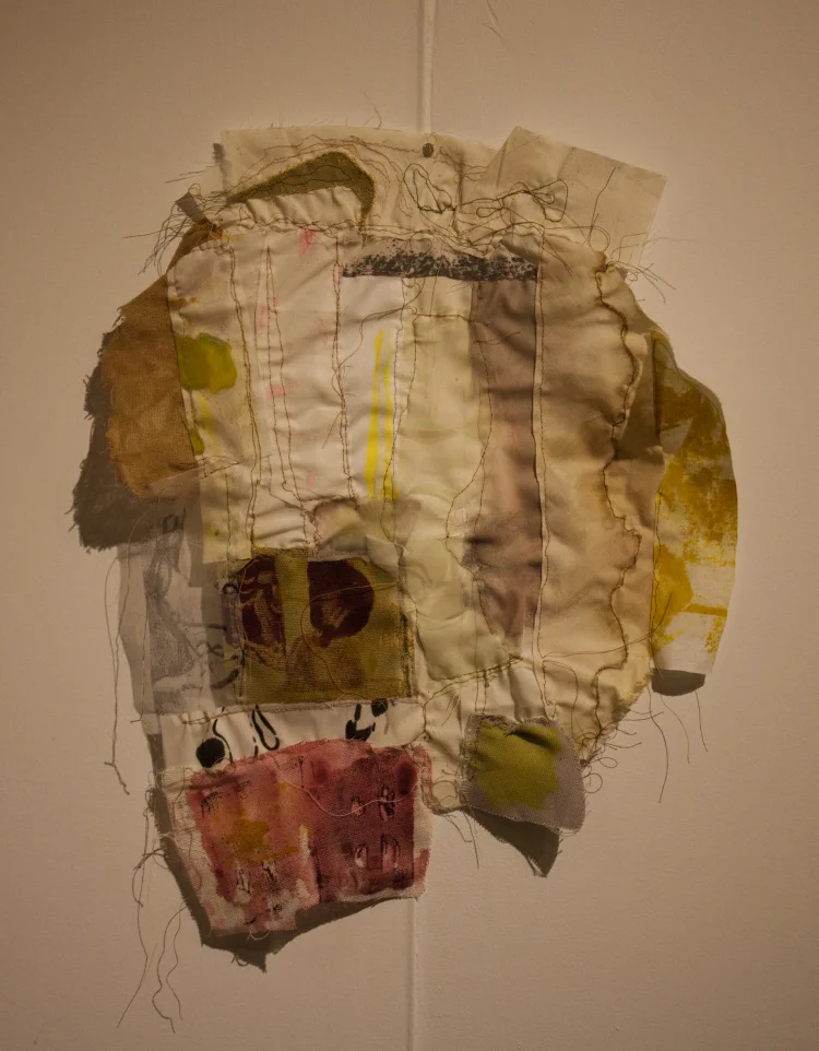 Pieced , mono-printed fabric, scraps of found fabric, 10” x 8”, 2015 (photo by artist)
