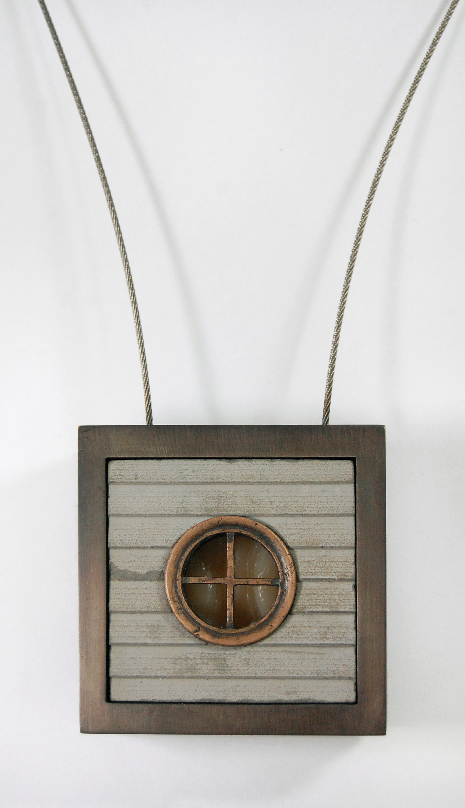  Figure 12:  Foxstone,  cast bronze, nugold, steel cable, concrete, silicone, 2 15/16” x 2 15/16” x 1 1/8” 