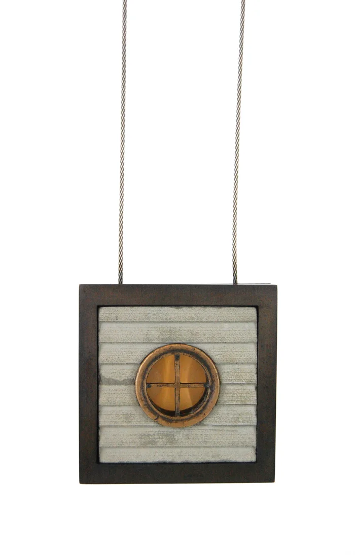 Foxstone, cast bronze, nugold, steel cable, concrete, silicone, 2⅞" x 2⅞" x 1⅛", 2014