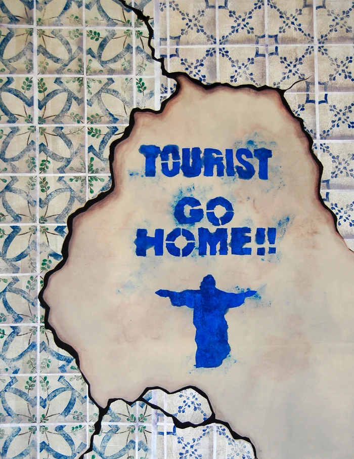 Tourist Go Home, surface design on cotton, 24" x 36", 2010