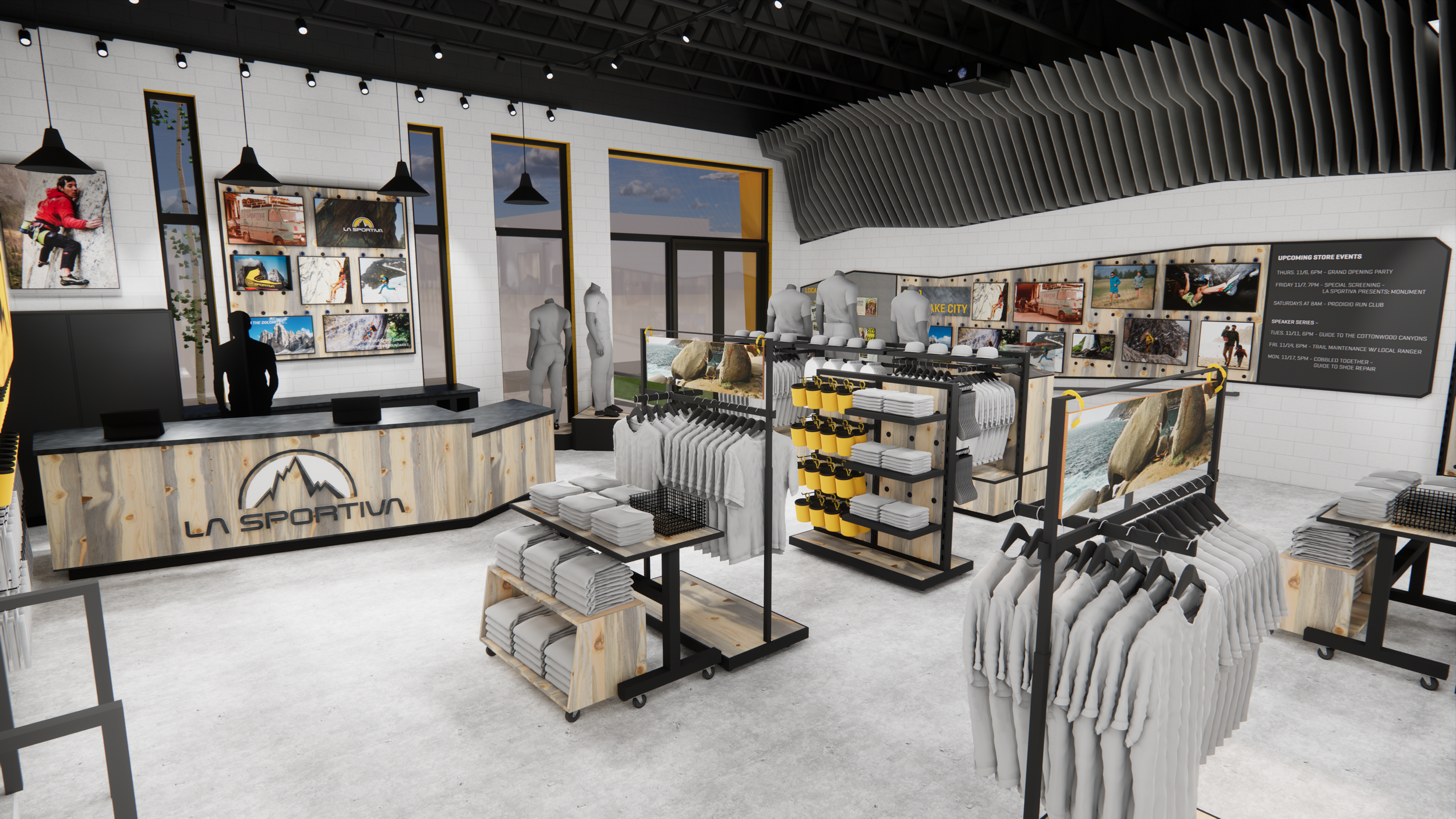 All fixtures are on casters for easy rearranging of the space.