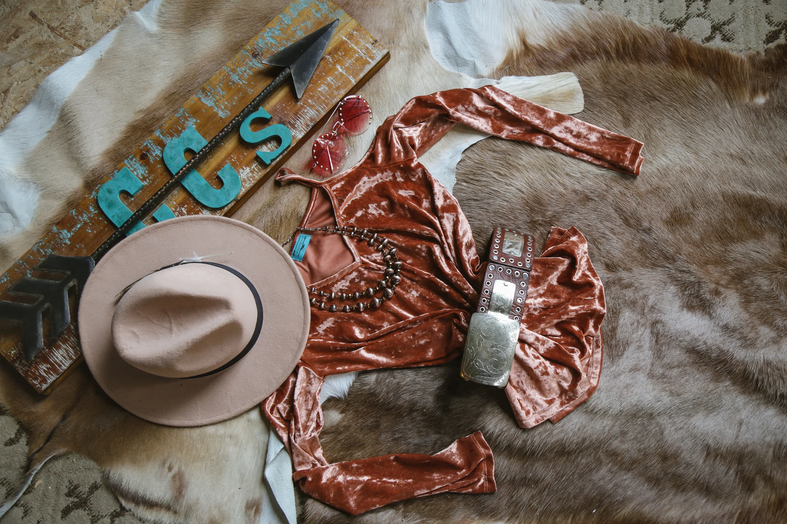 Rose Gold Velvet Cold Shoulder Top