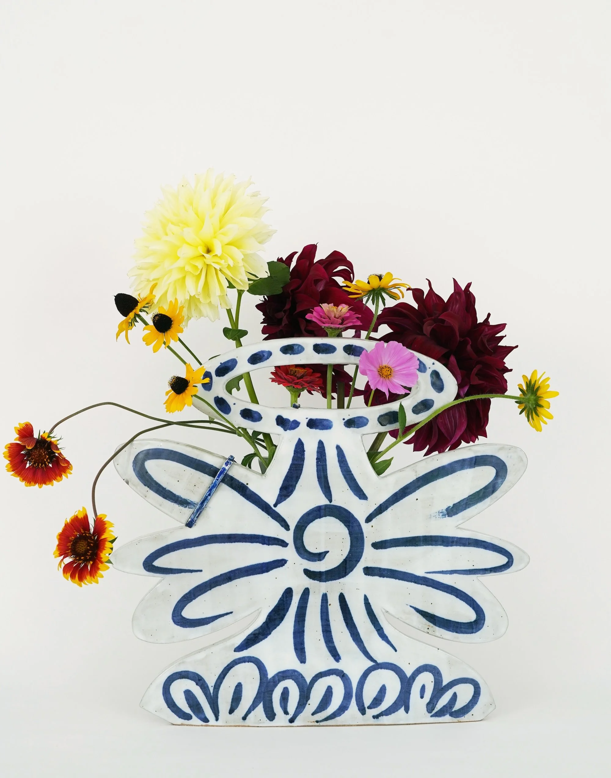 Fairy Vase (with visible repair); garden flowers 