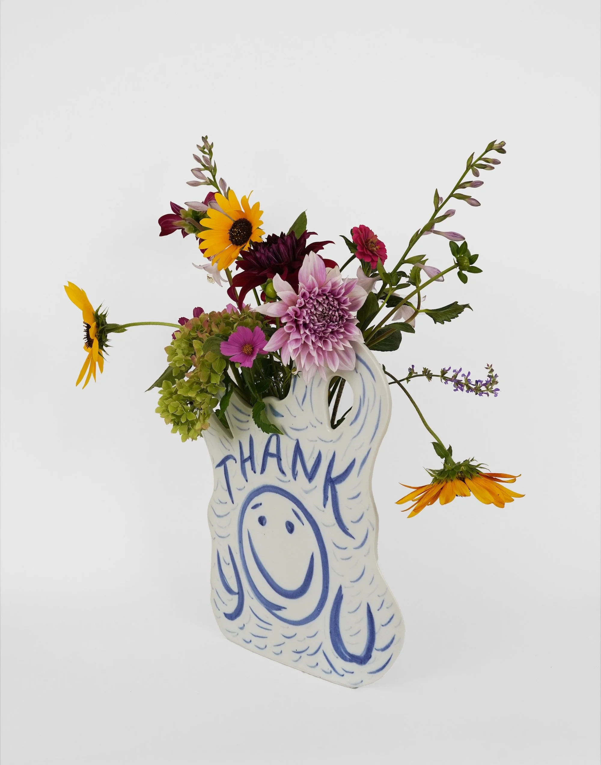 Plastic Bag Vase #2 with garden flowers (front / side)