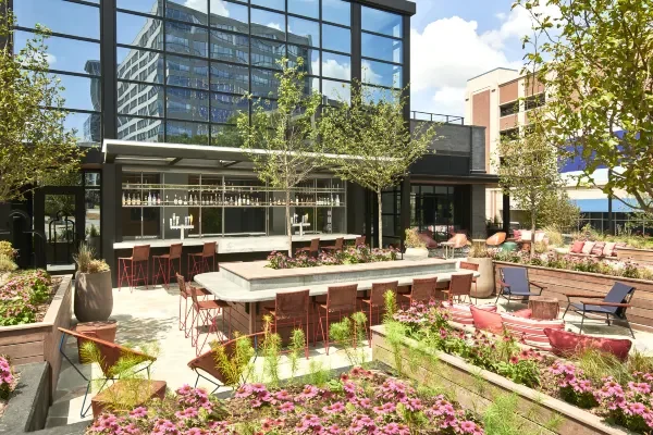 Outdoor dining and sitting area at the Virgin Hotels Nashville