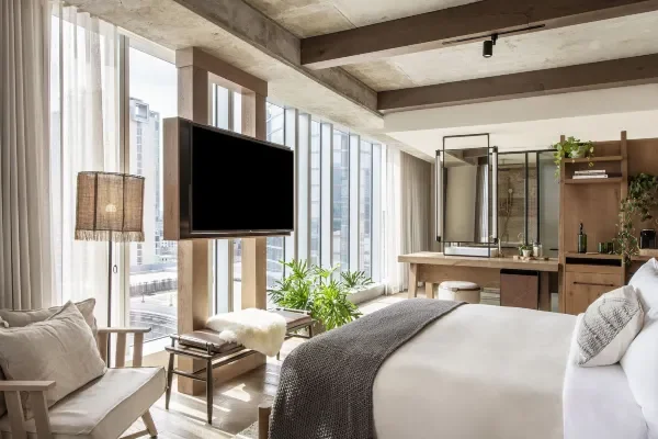 Serene hotel room at 1 Hotel Nashville