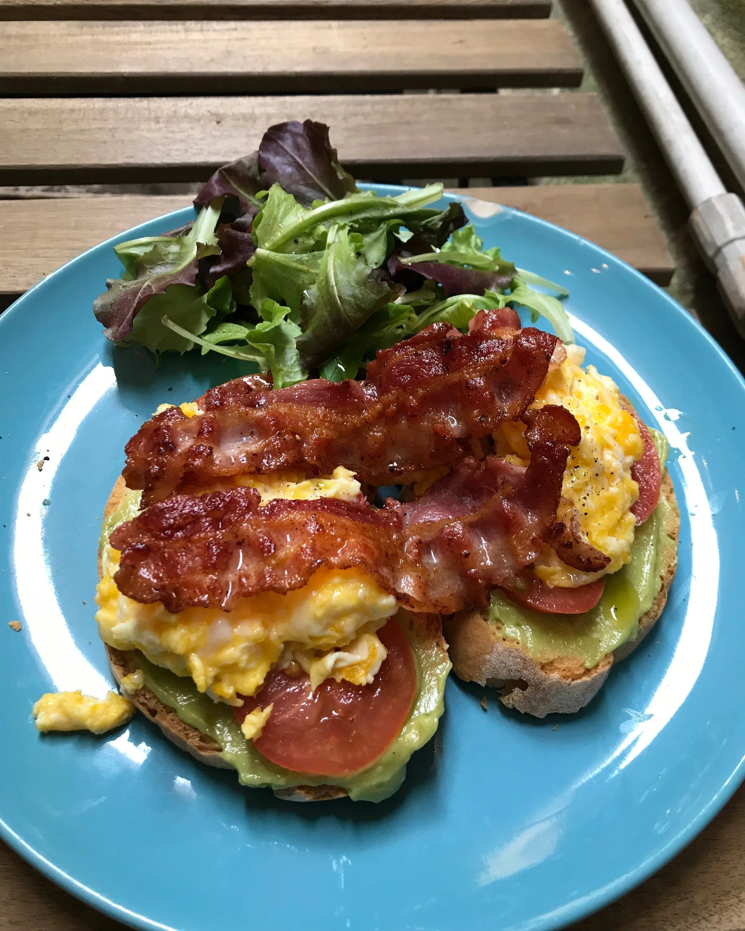 Bacon avocado and scrambled eggs on toast at Filter Coffee Lab