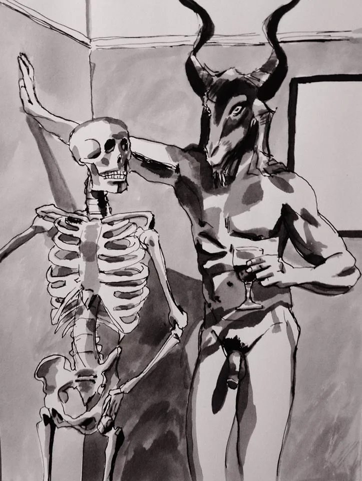 "Goat Man Making Bad Decisions" 11X14 ink on paper