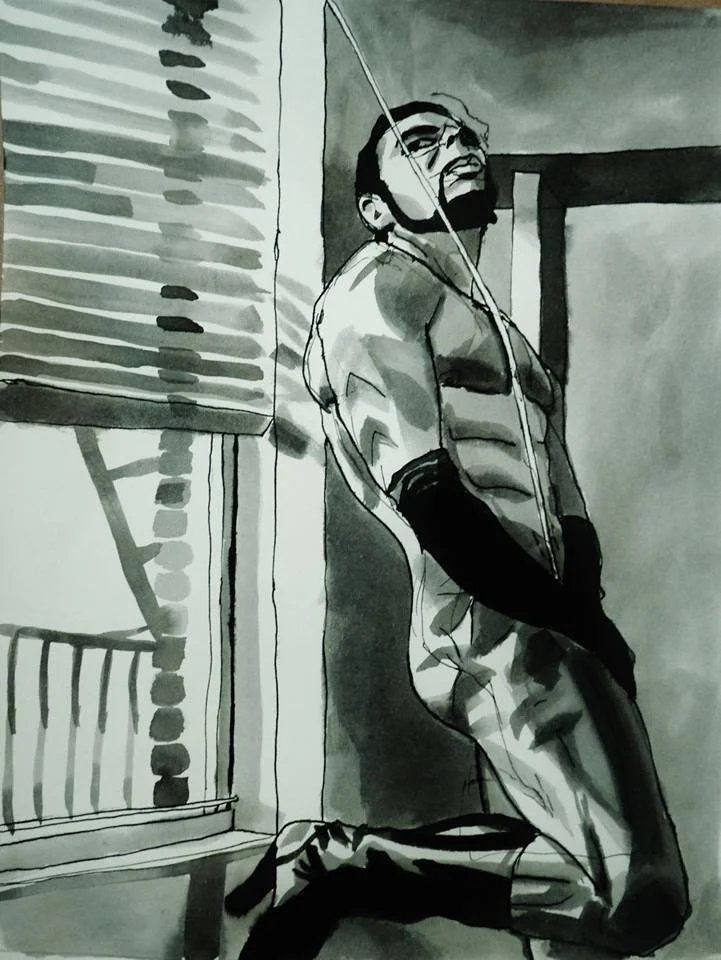 "Man in Black Gloves with Black Boots" 11X14 ink on paper